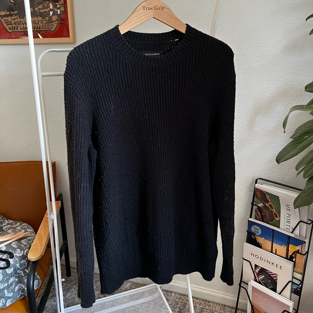 All Saints Black Distressed Sweater